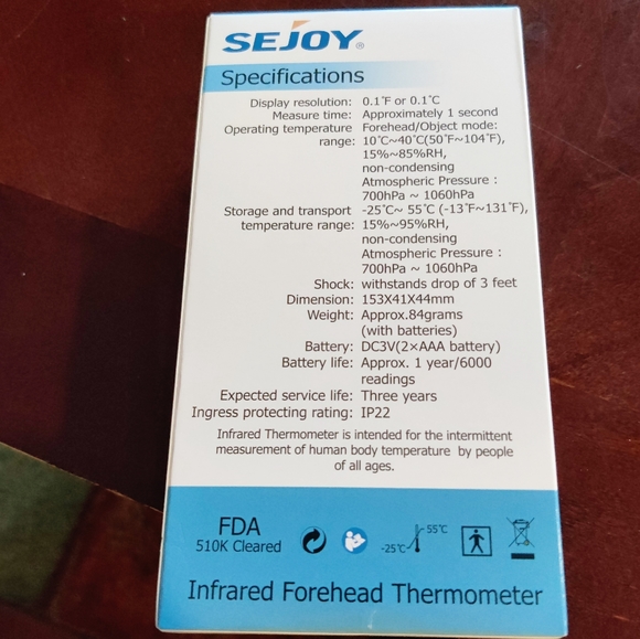 🗺️ New in box! Sejoy DET-306 No Touch Infrared Forehead Thermometer MSRP $74 - Picture 7 of 11